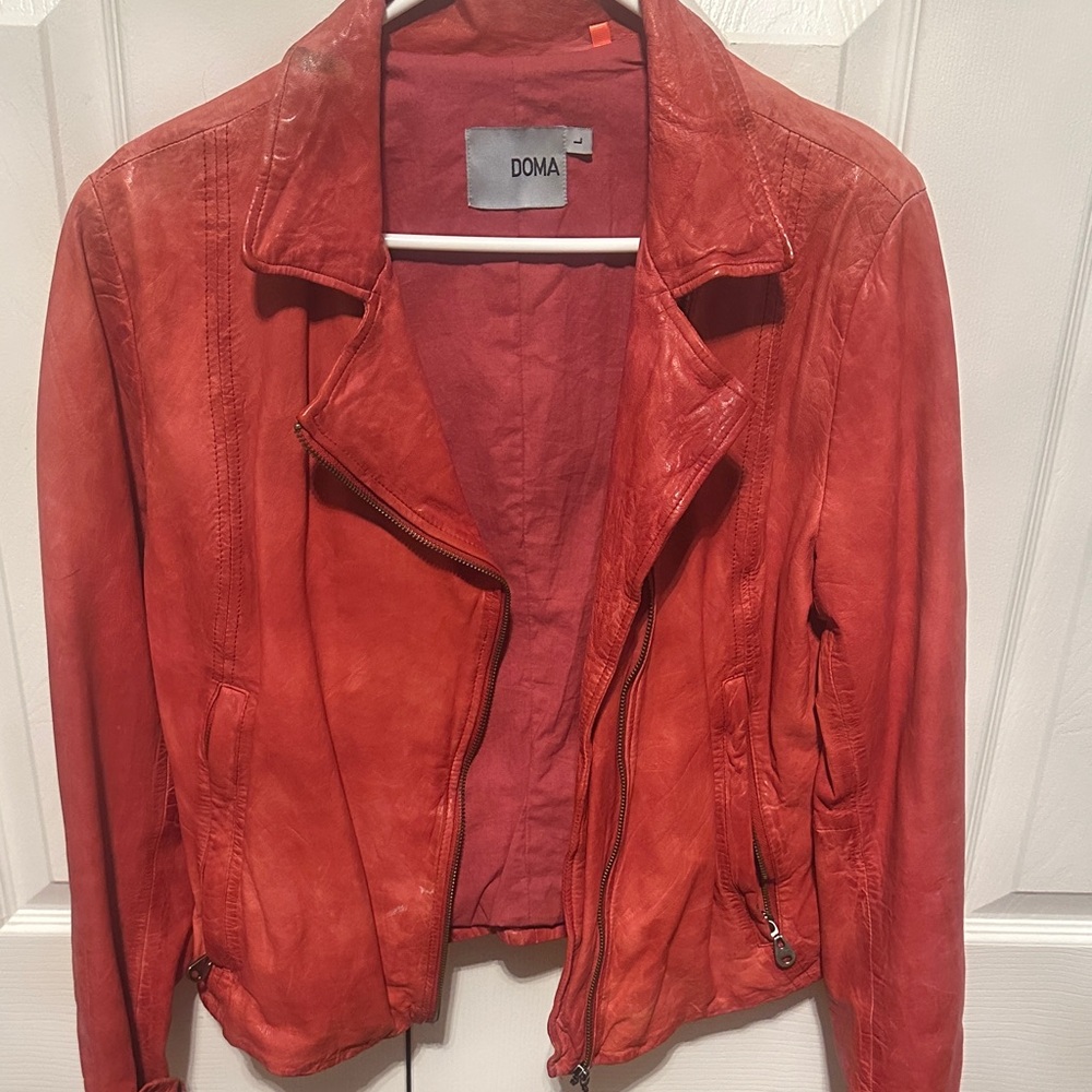 Doma Women's Vibrant Red Leather Jacket